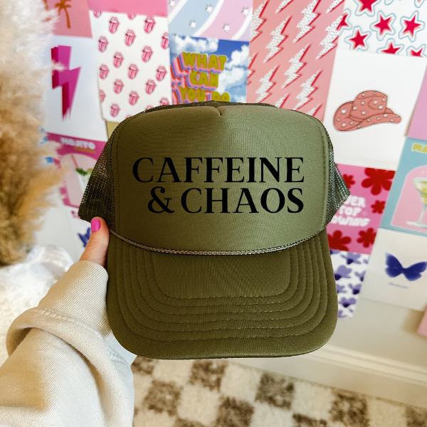 Caffeine and Chaos Trucker Hat