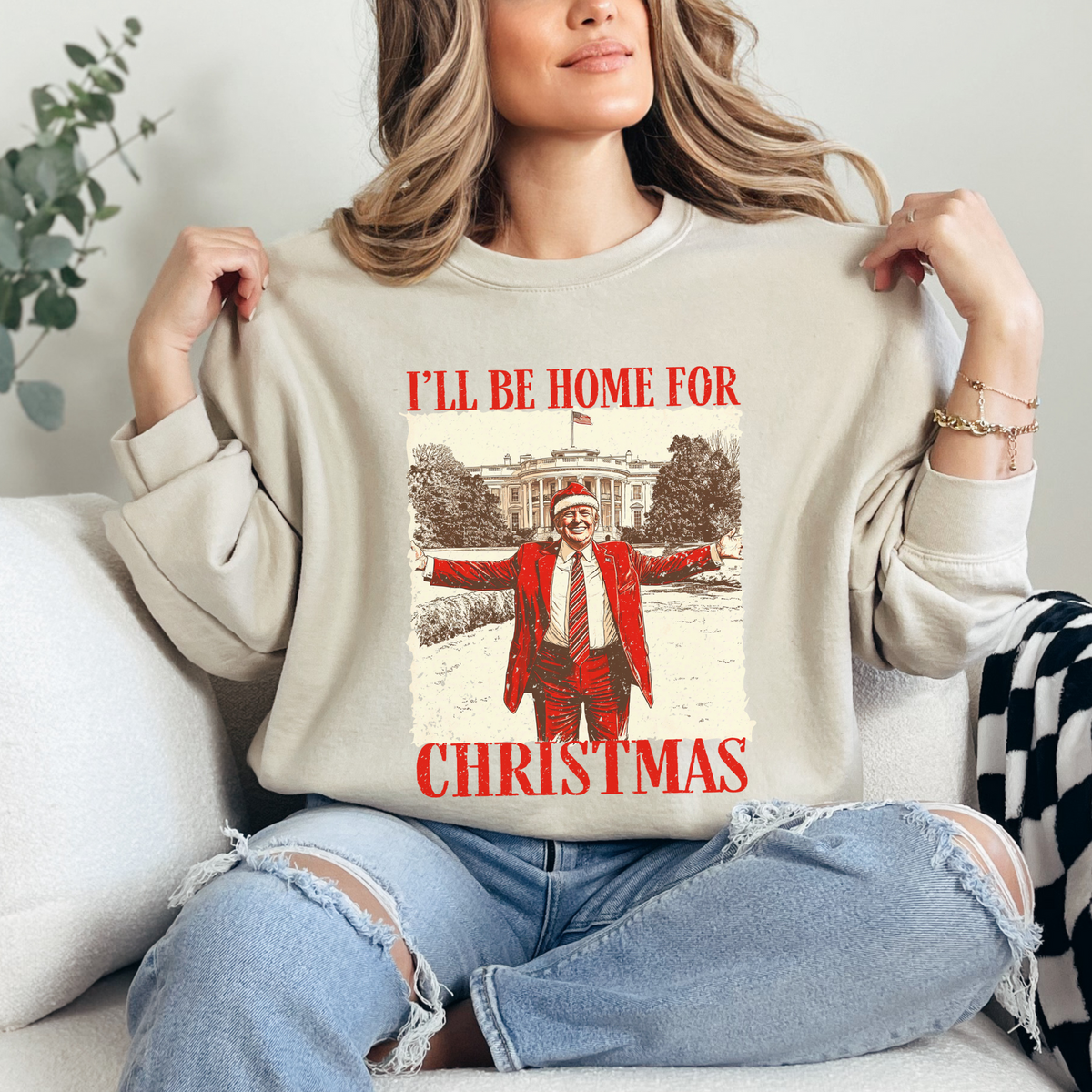 Ill Be Home For Christmas Trump Crewneck