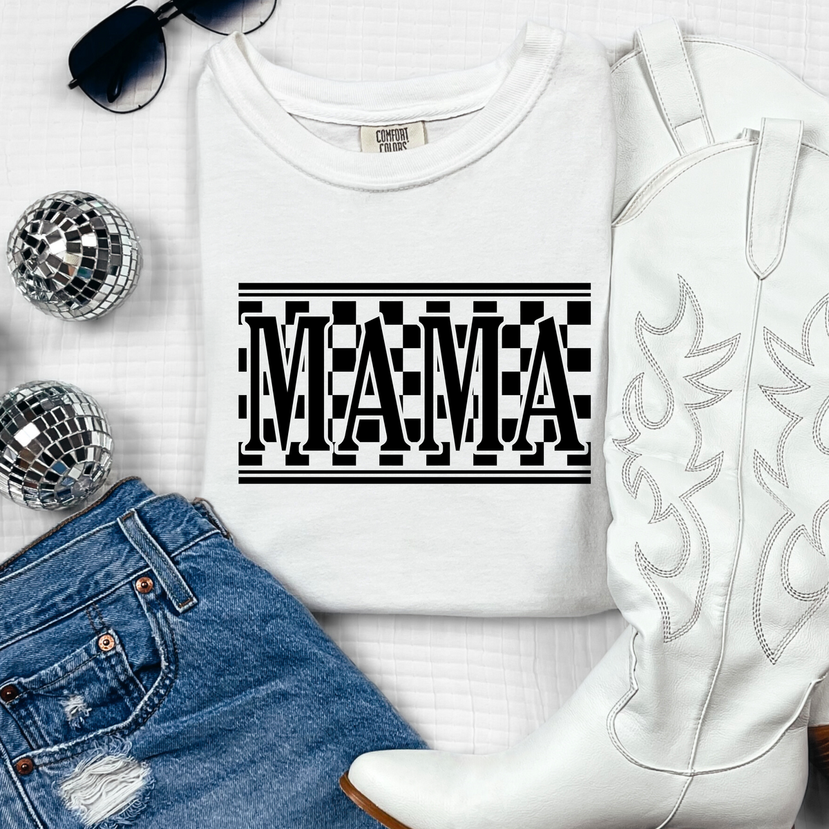 Checkered "MAMA" Graphic Tee