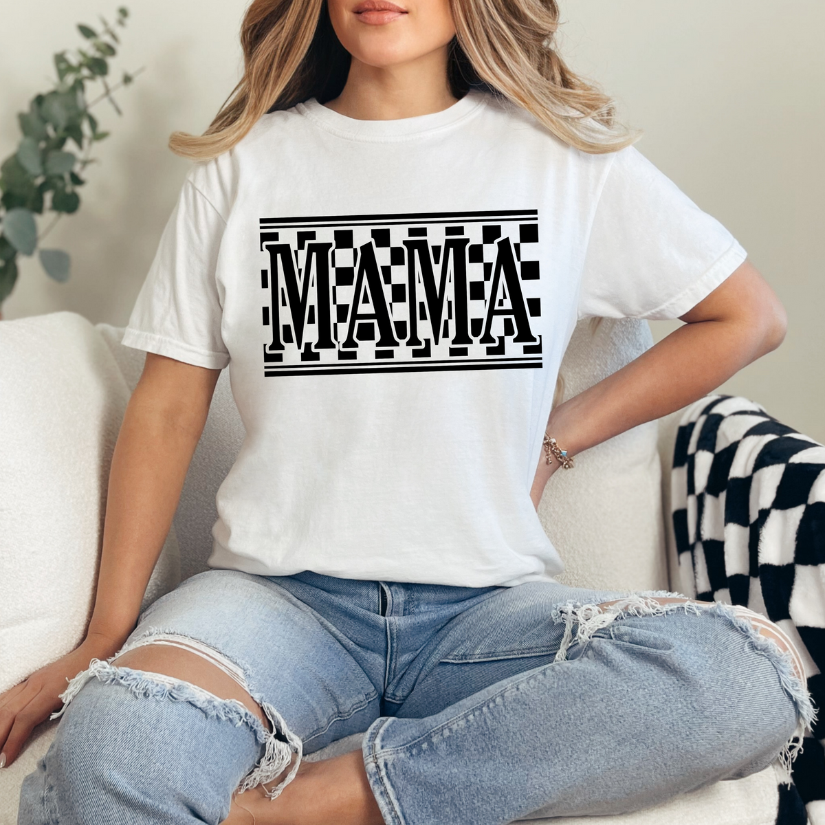 Checkered "MAMA" Graphic Tee