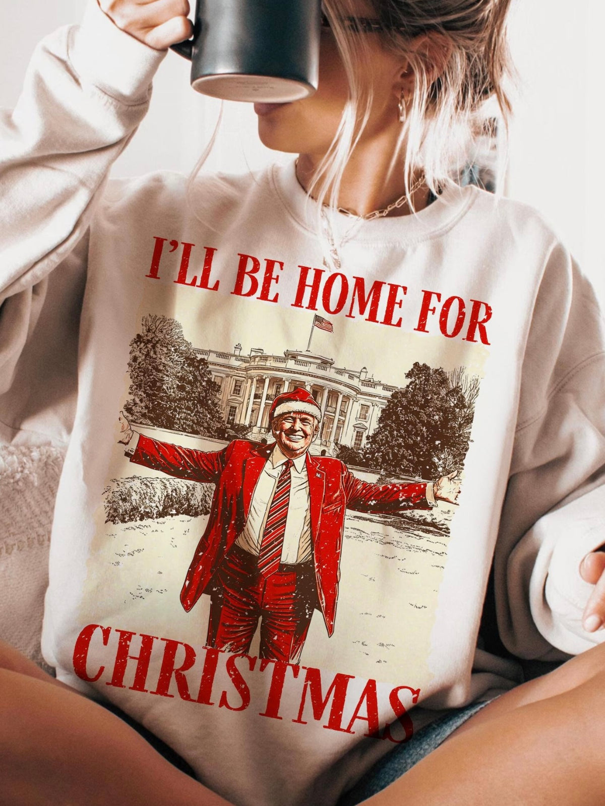 Ill Be Home For Christmas Trump Crewneck