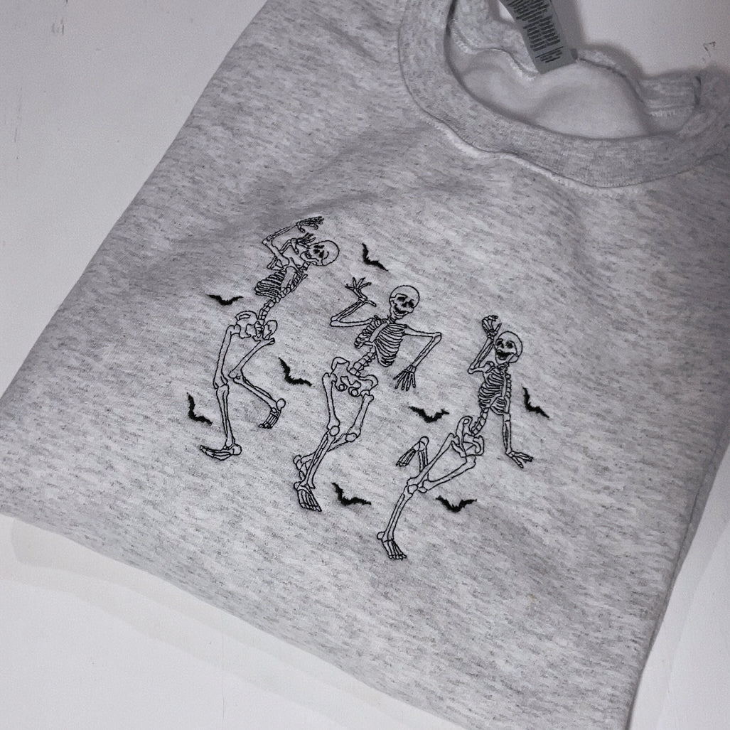 Dancing Skeletons Embroidered Crewneck Sweatshirt