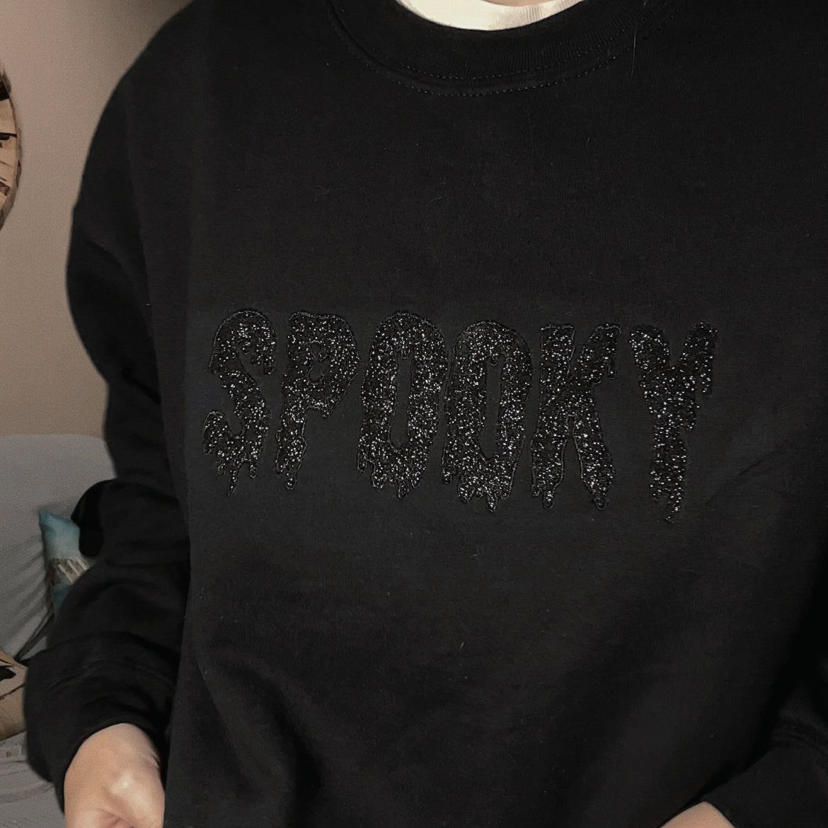 Glittery "Spooky" Embroidered Crewneck Sweatshirt